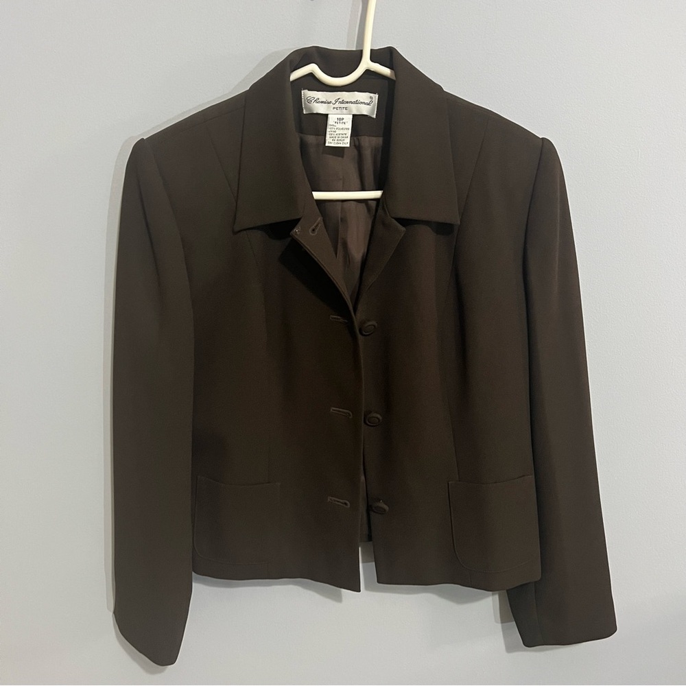 Chemise International Size 10P Brown Short Long Sleeve Vintage Blazer Jacket - Picture 11 of 11